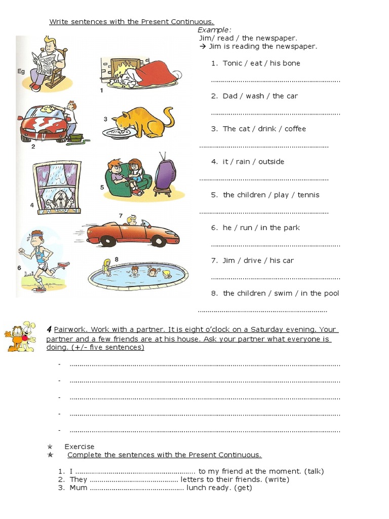 Present Continuous Sentence Exercises | PDF
