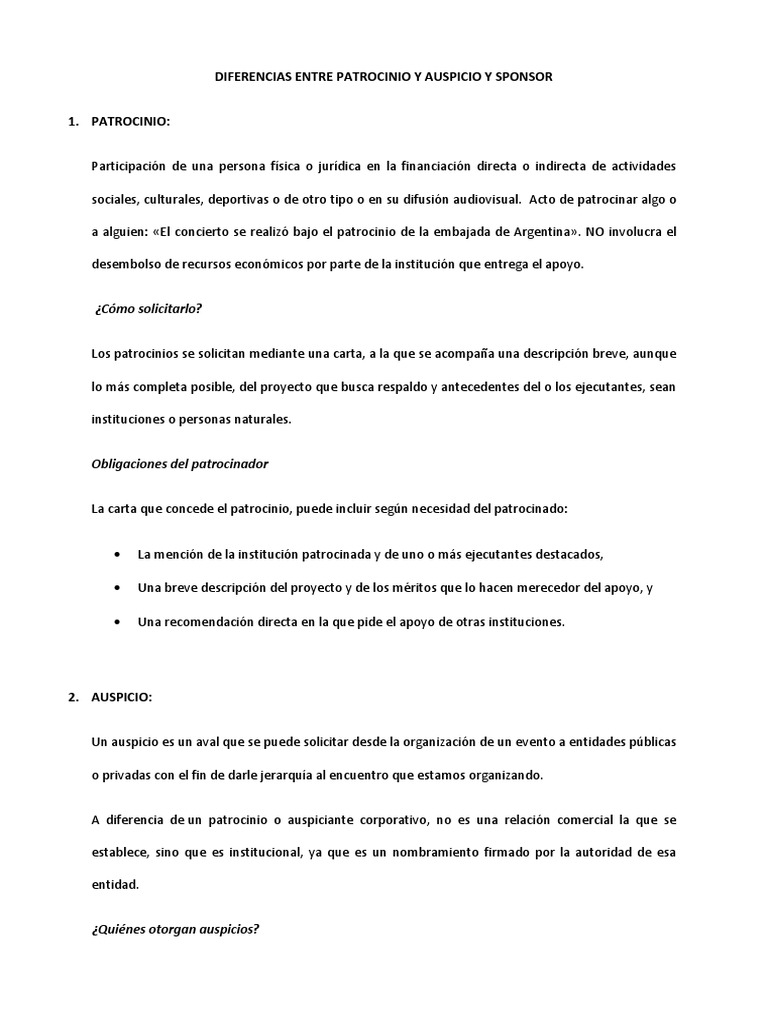 Diferencias Entre Patrocinio y Auspicio y Sponsor