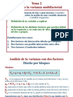 Tema 2 Análisis de La Varianza Multifactorial: Estudia La Influencia de Dos o Más Factores (Variables
