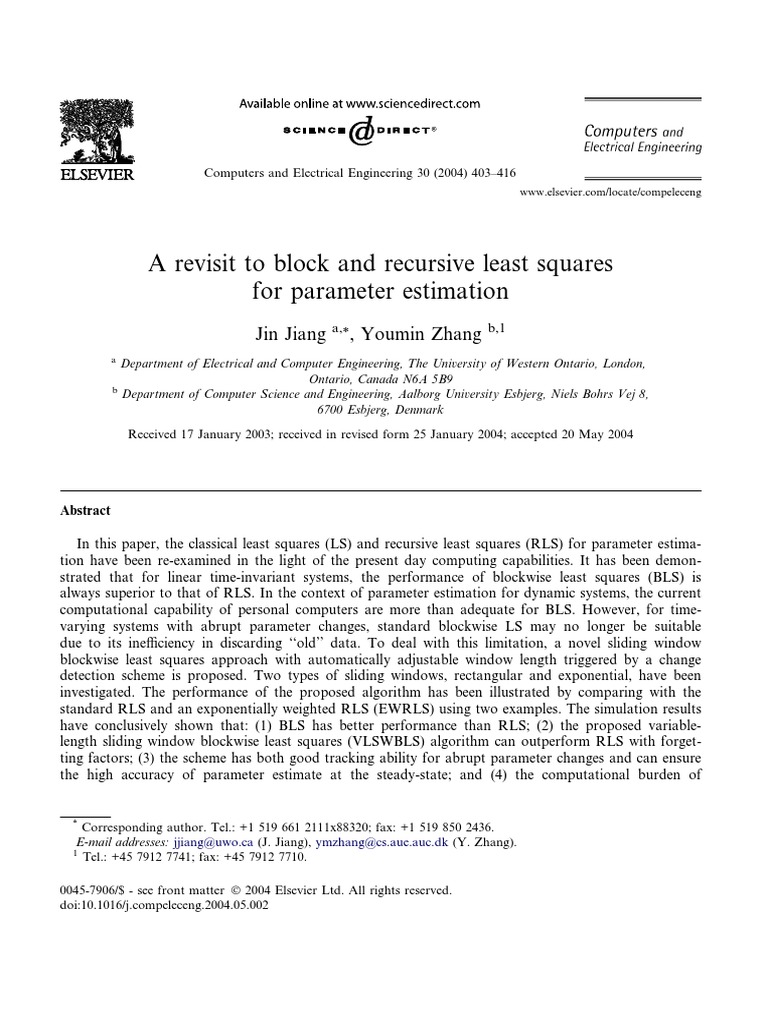A Revisit To Block and Recursive Least Squares For Parameter Estimation ...