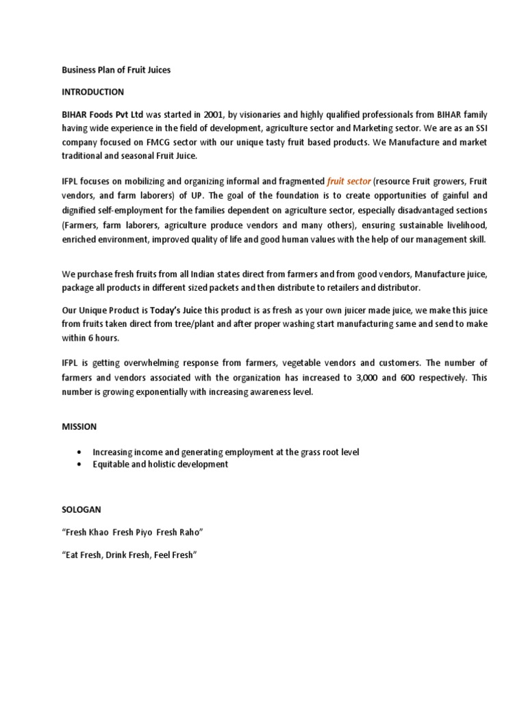 Fresh Fruit Juice Business Plan PDF Juice Diet & Nutrition