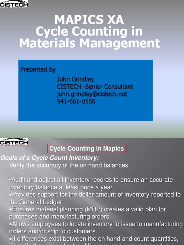 MAPICS Cycle Count 6.0-7.8 and 9.0 | PDF | Inventory | Computing