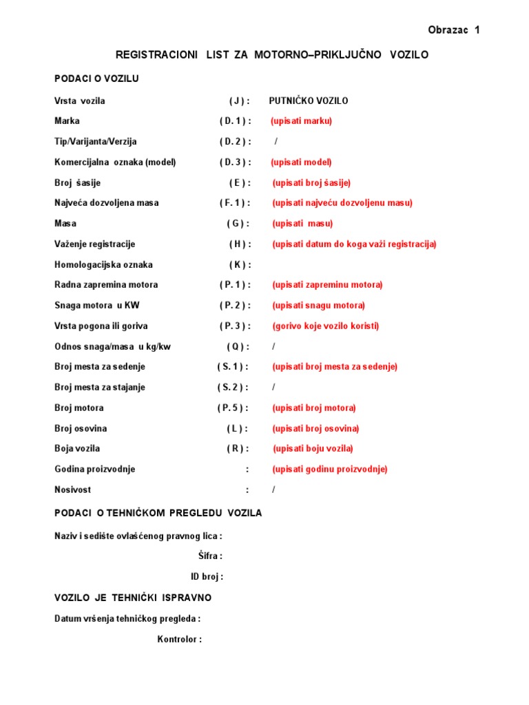 Registracioni List Odjava Vozila | PDF