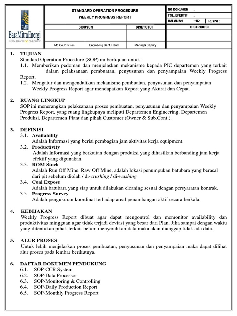 SOP Penyusunan Laporan Mingguan | PDF | Teknologi & Rekayasa