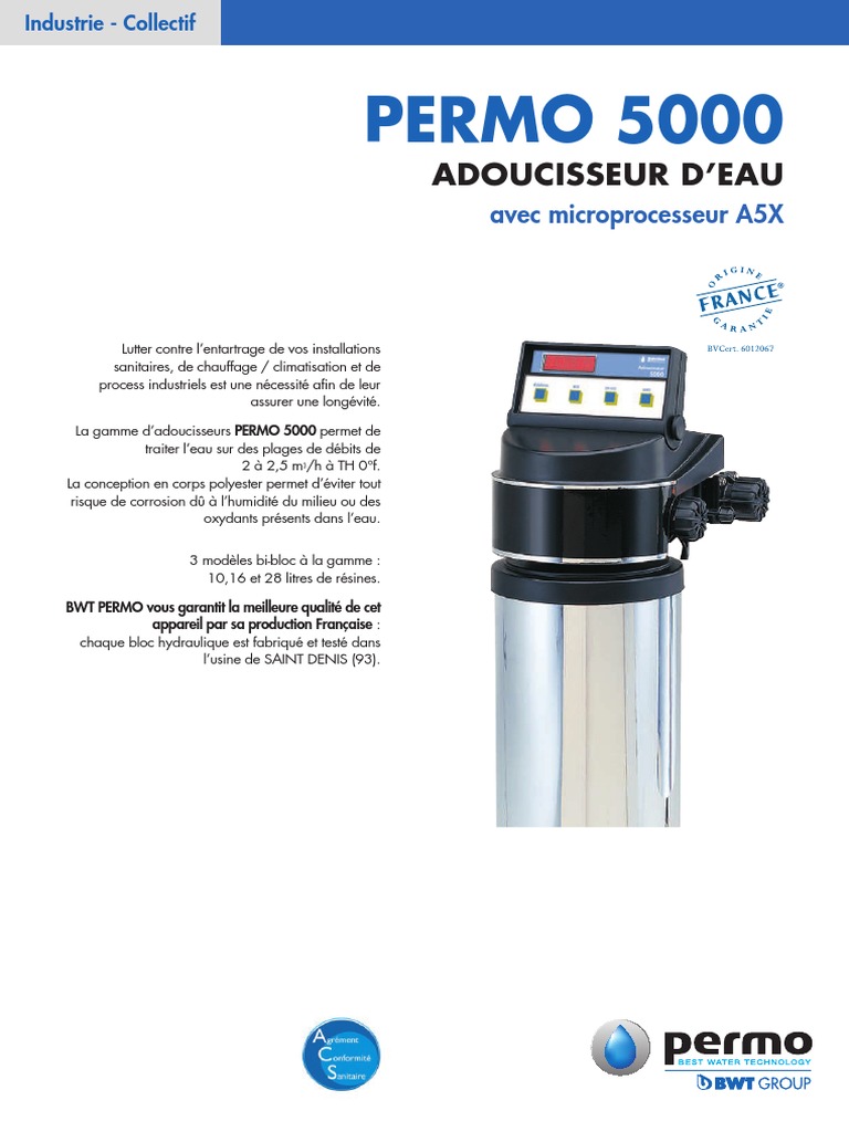 Adoucisseur d'eau PERMO 5000 BWT PDF Technologie et ingénierie — free download