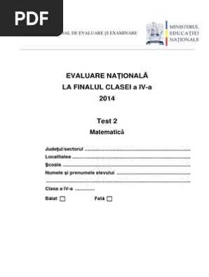 Evaluare Naţională Clasa A Iv A Matematica Test 2