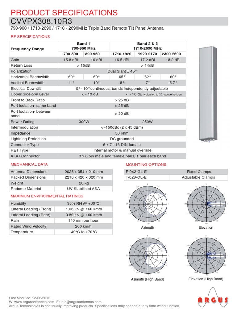 Argus CVVPX308.10R3 Antenna Specs | PDF | Technology & Engineering