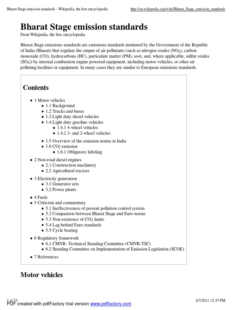 Bharat Stage Emission Standards PDF Emission Standard Exhaust Gas
