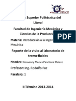 Reporde Visita Al Laboratorio de Termofluidos - Introducción A La Ing. Mecánica - ESPOL