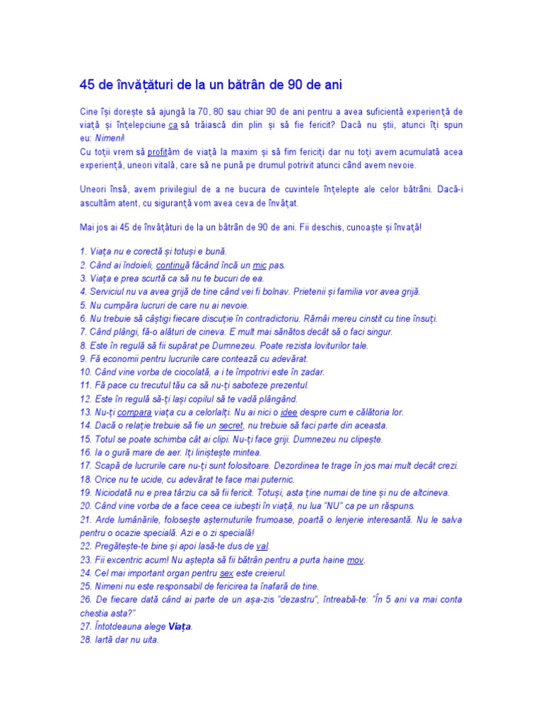 45 de Învățături de La Un Bătrân de 90 de Ani | PDF