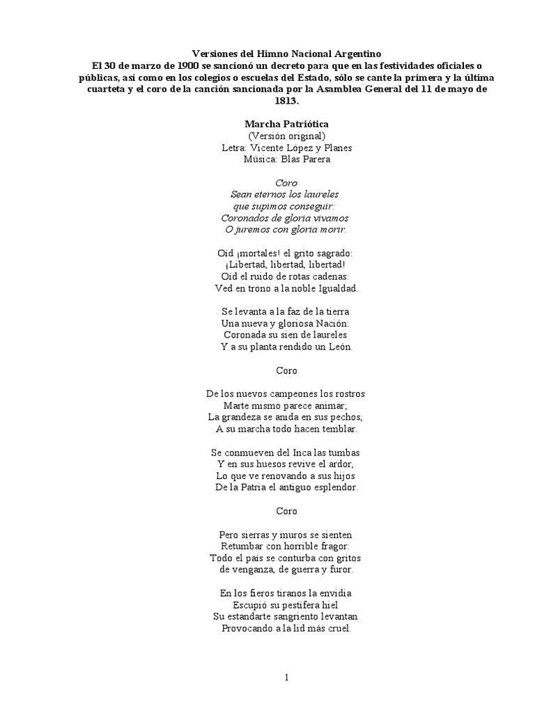 Himno nacional argentino version completa pdf los s mbolos