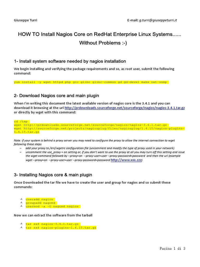 Install Nagios Core on RedHat Linux | PDF | Proxy Server | Operating System