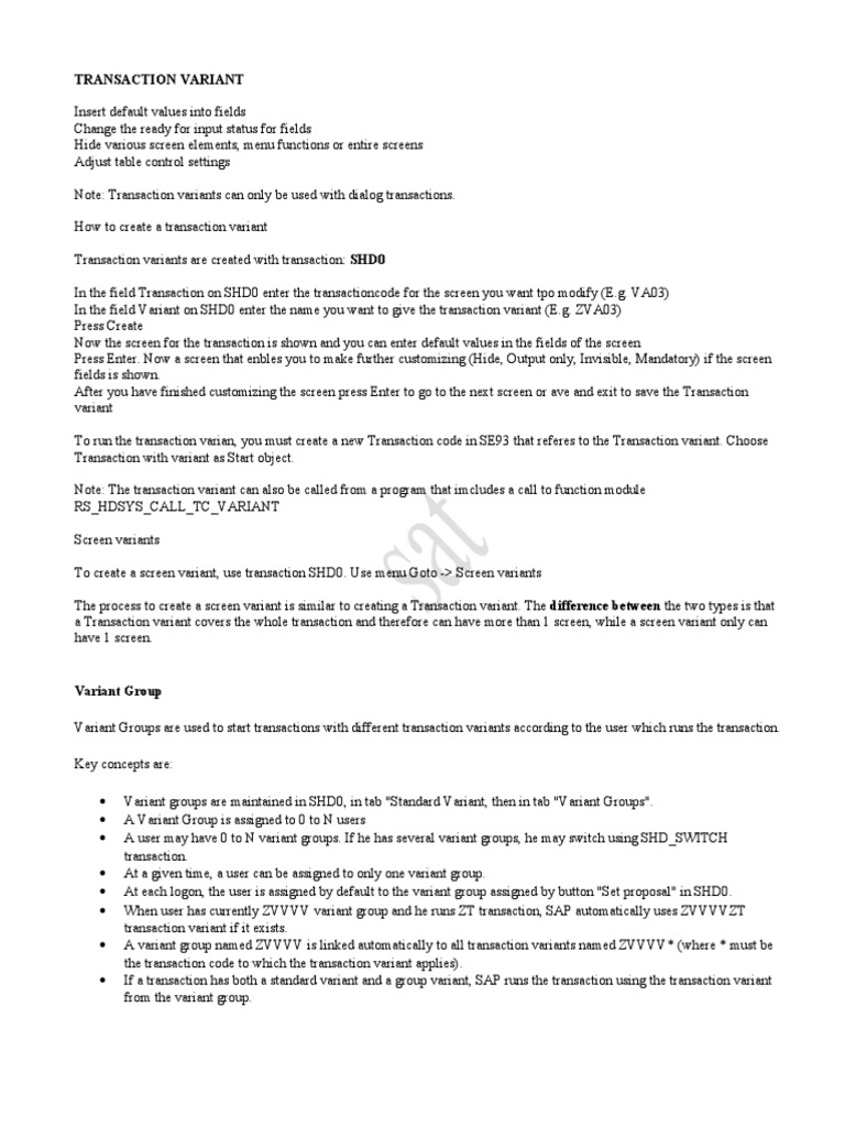 Creating SAP Transaction Variants Guide | PDF | Computer Programming ...
