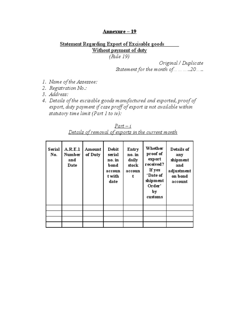 Annexure 19 For Central Excise PDF Bonds (Finance) Customs