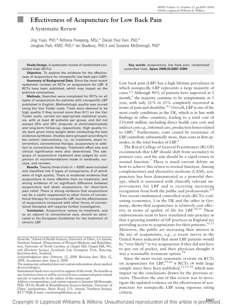 Effectiveness Low Back Pain PDF Acupuncture Randomized Controlled