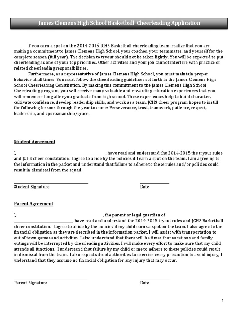 James Clemens High School Basketball Cheerleading Application | PDF ...