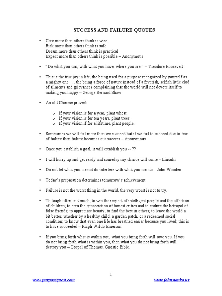 Success and Failure Quotes: WWW - Johnstanko.us | PDF