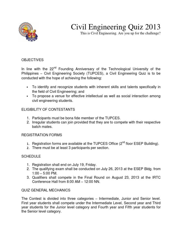 Civil Engineering Quiz Show 2013 Engineering Personal Growth