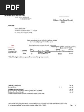 Cvs Mail Service Invoice/Receipt