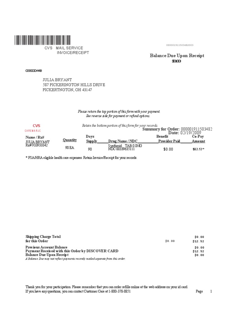 Cvs Mail Service Invoice/Receipt PDF Receipt Service Industries