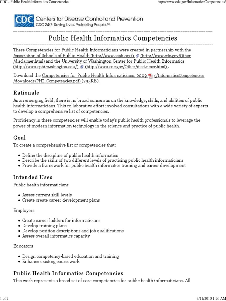 Public Health Informatics Competencies | PDF | Informatics | Health ...