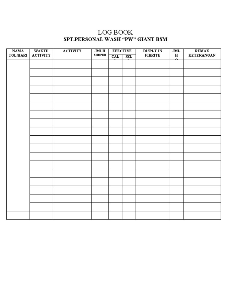 Personal Wash Log Book Template | PDF