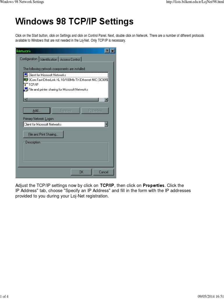 Windows 98 Ethernet Setup | Win98 Ethernet Configuration – GGDM