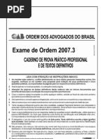 Exame OAB 2007-3 Prova Prático Profissional - Direito do Trabalho e Direito Processual do Trabalho