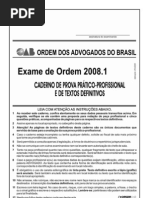 Exame OAB 2008-1 Prova Prático Profissional - Direito do Trabalho e Direito Processual do Trabalho