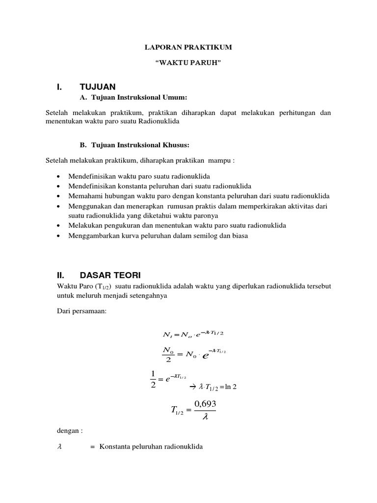 Contoh Laporan Waktu Paruh