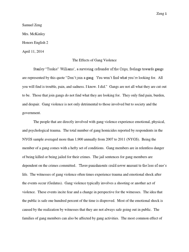 Gang violence essays