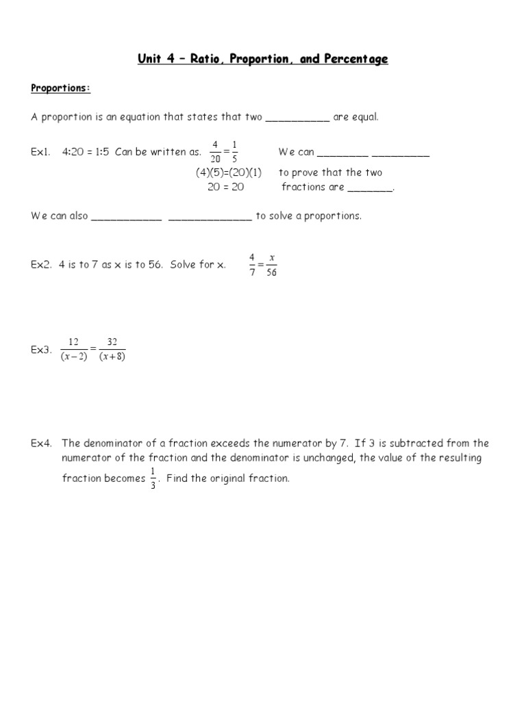 Unit 4 Notes | PDF | Fraction (Mathematics) | Ratio