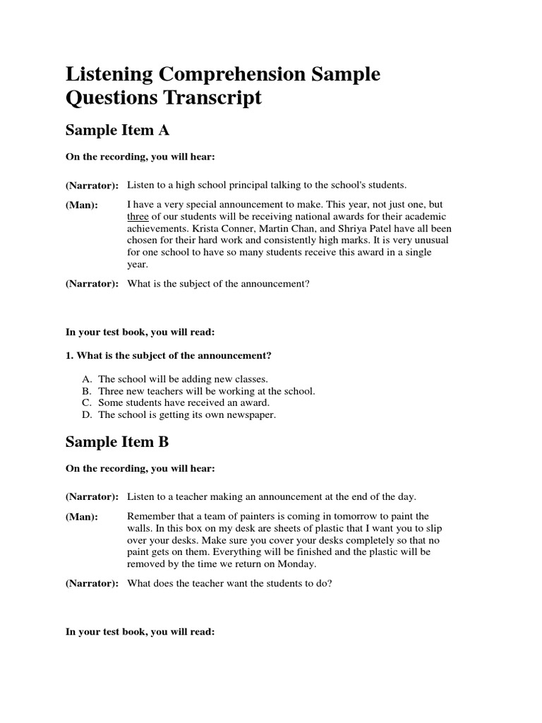 Sem 1 Final Reading And Listening Comprehension A
