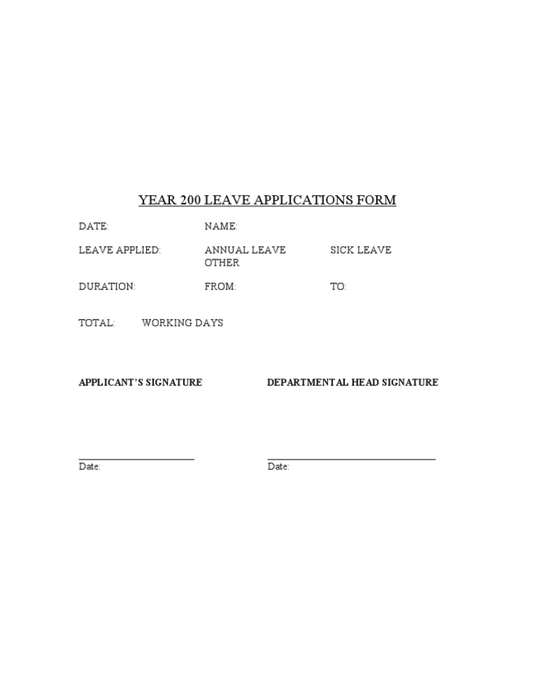 Year 200 Leave Application Form | PDF