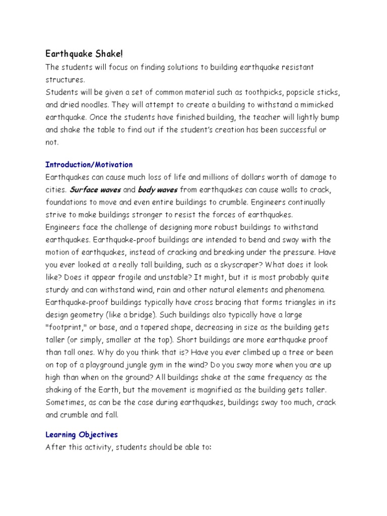 Earthquake Shake Student | PDF | Earthquakes | Physics