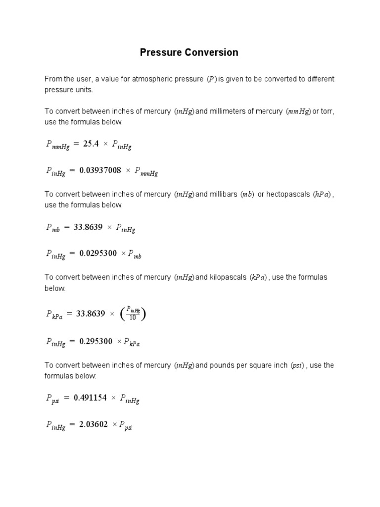 Pressure Conversion Inhg MMHG PDF, 45 OFF