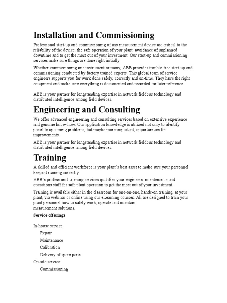 Installation and Commissioning Services | PDF | Outsourcing | Engineering