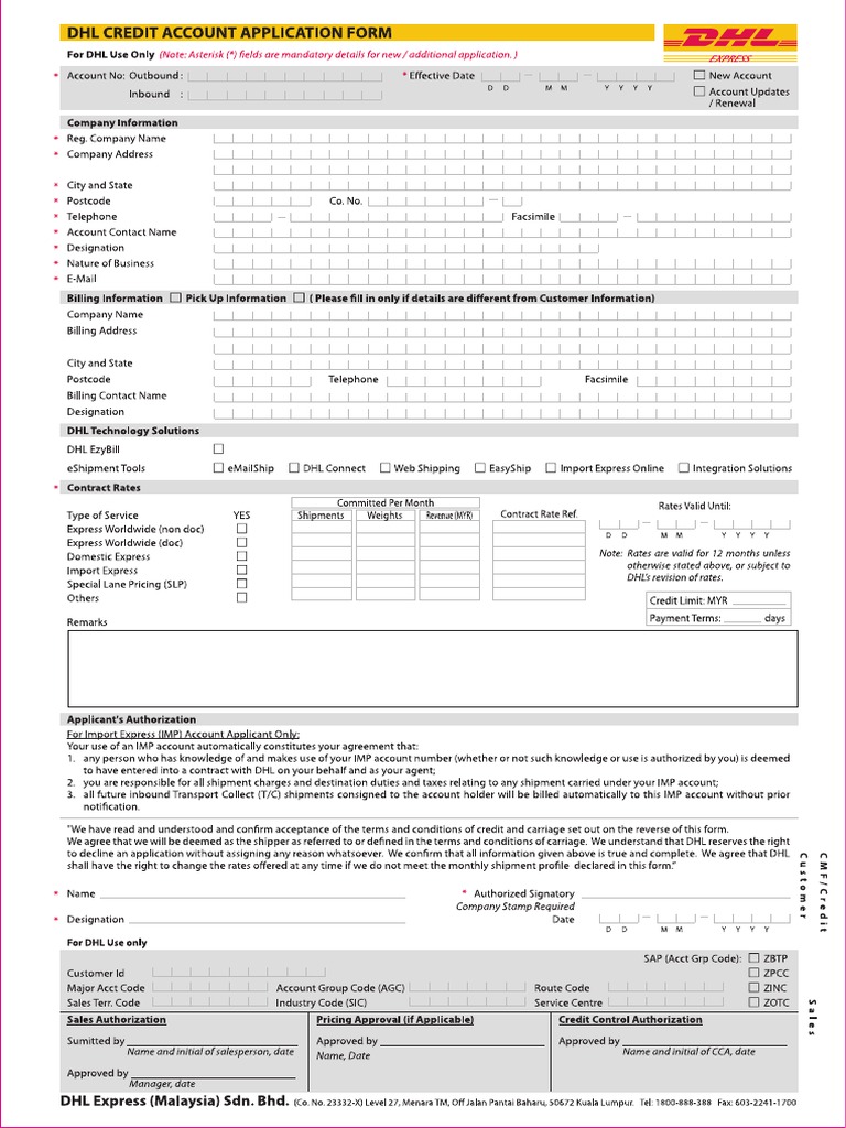 DHL Express - Credit Account Application Form Sample | PDF