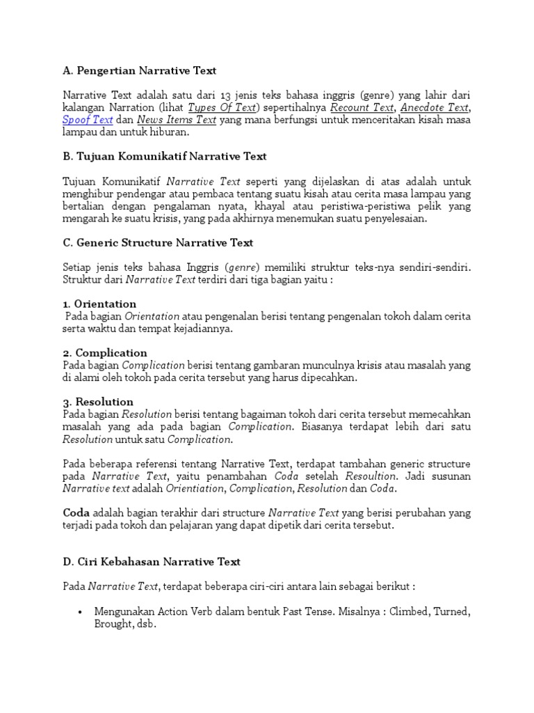 Contoh Narrative Text Beserta Generic Structure Dan