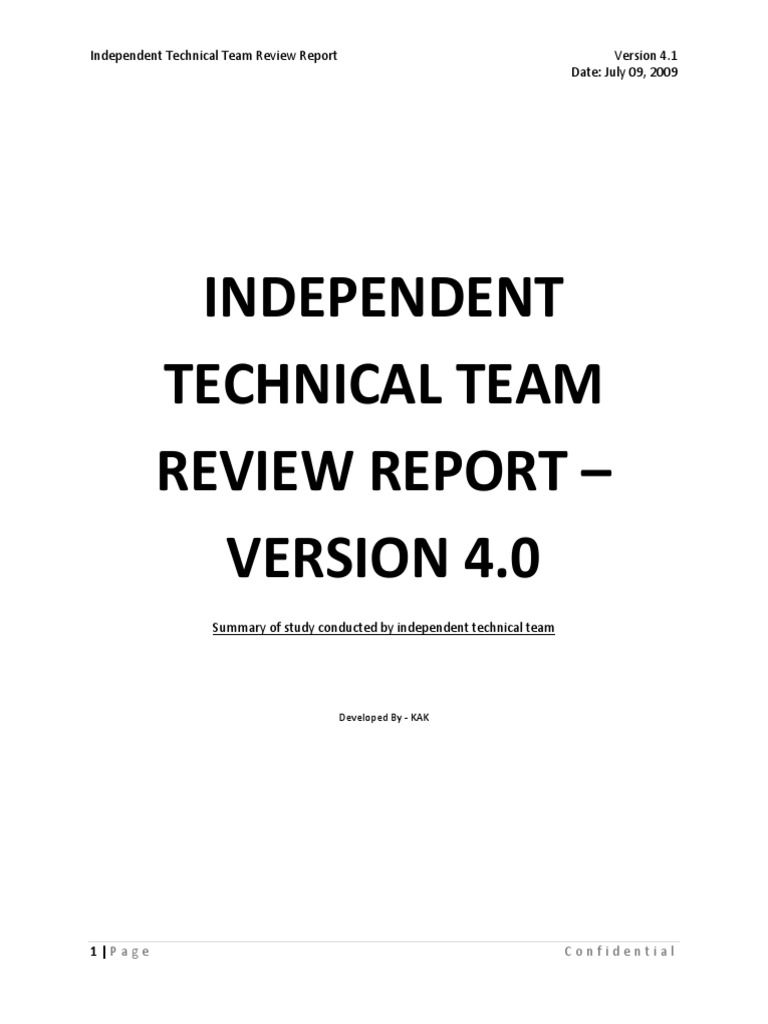 Independent Technical Team Review Report - Version 4.0 | PDF