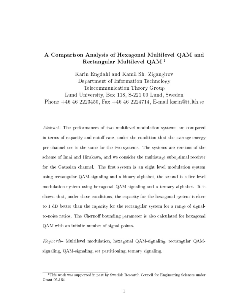 Hexagonal vs Rectangular QAM Analysis | PDF | Modulation | Electronics