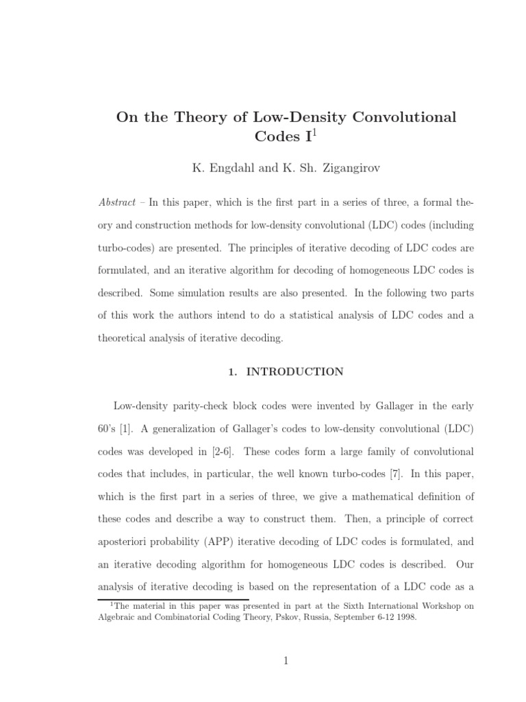 Low-Density Convolutional Codes Theory | PDF | Matrix (Mathematics ...