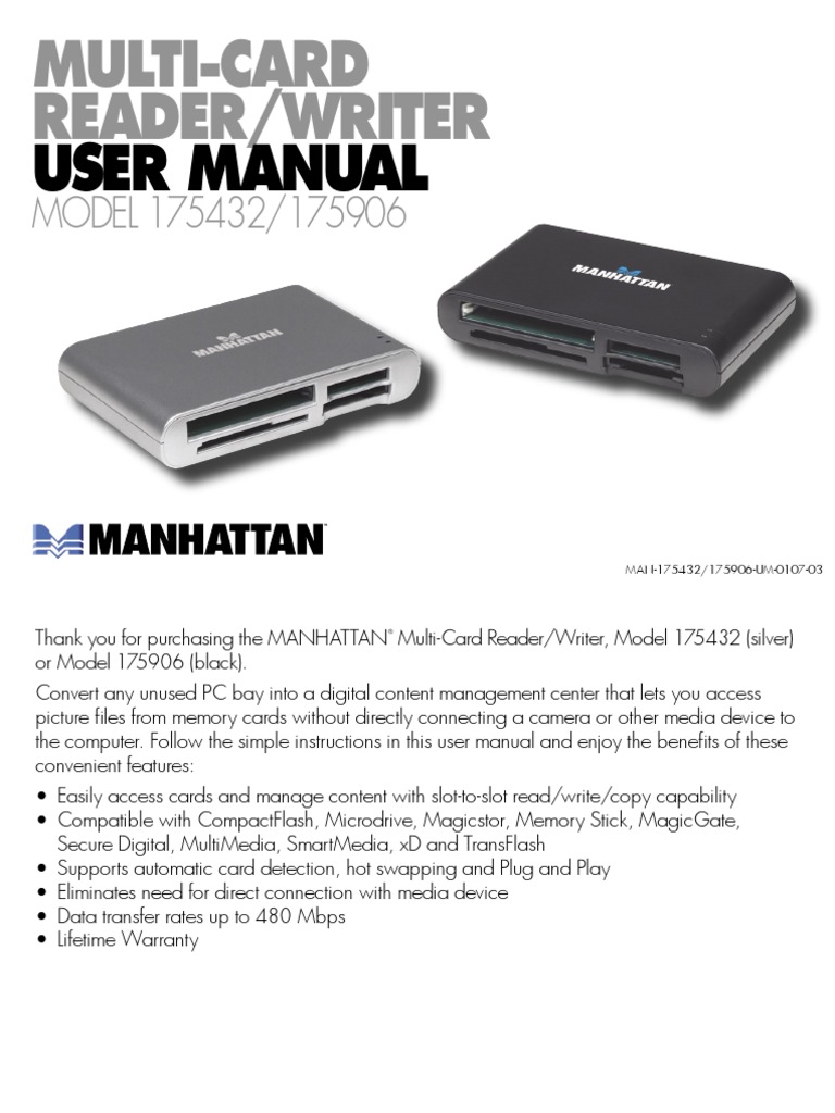 Multicard Reader/Writer User Manual Secure Digital Computer Data