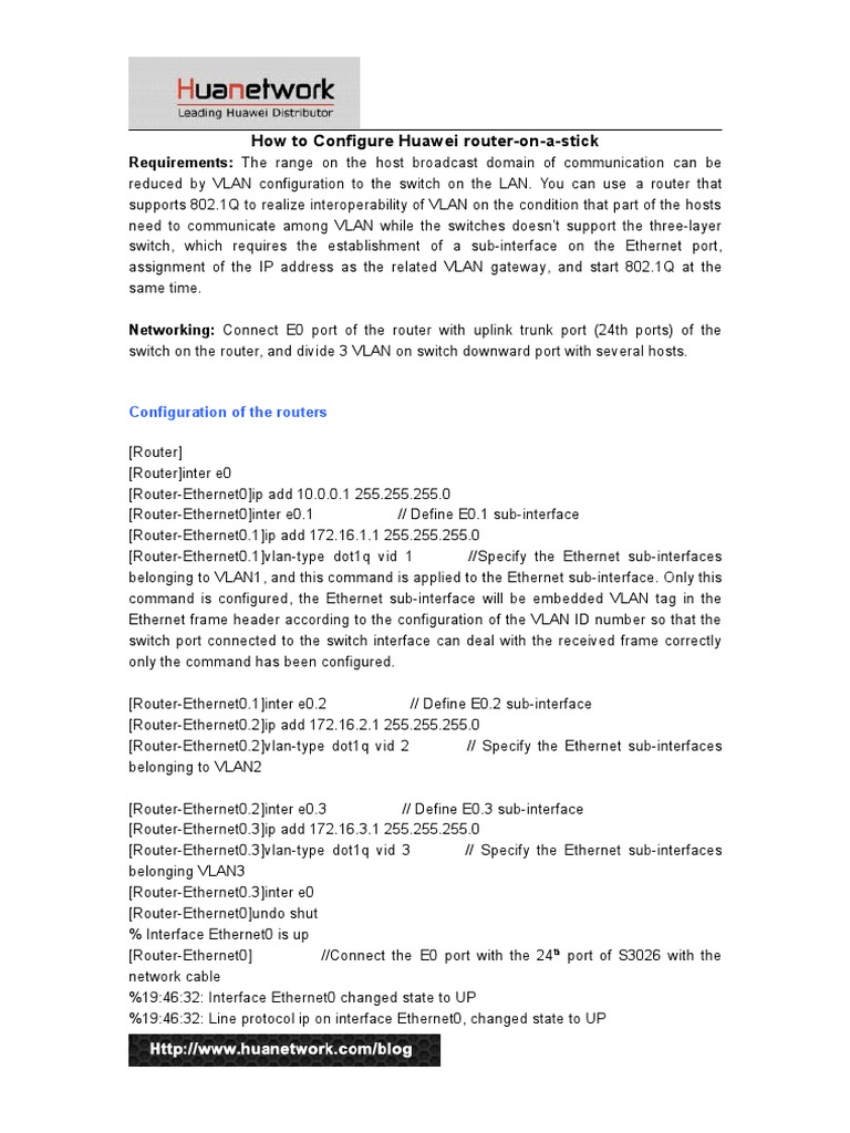 Configuring Huawei Router-on-a-Stick | PDF | Network Switch | Port ...