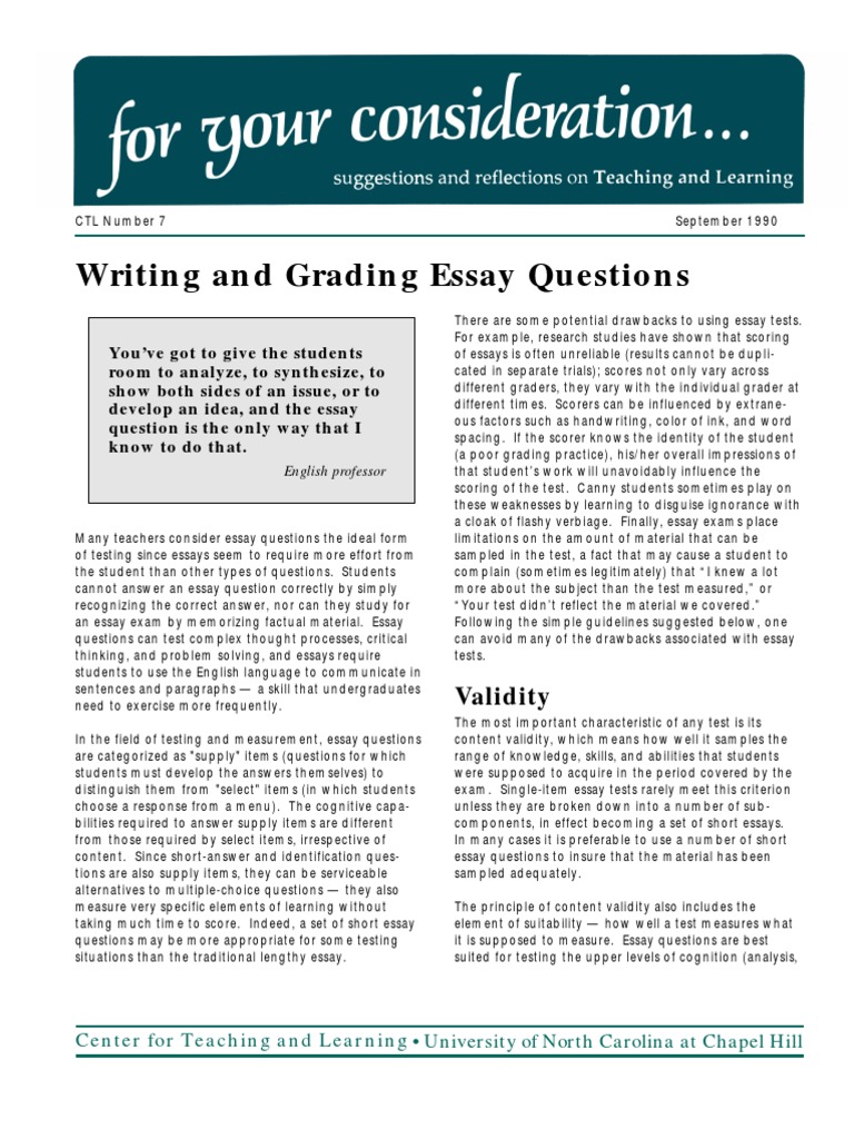 Writing and Grading Essay Questions: Validity | PDF | Question | Test ...