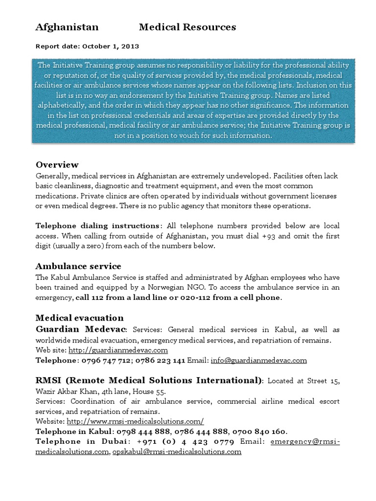 Afghanistan Medical Resources | PDF | Emergency Medical Services ...