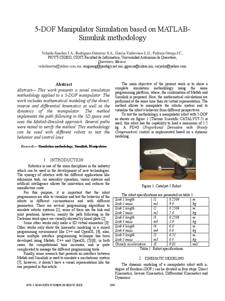5-DOF Manipulator Simulation Based On MATLAB Simulink Methodology | PDF ...
