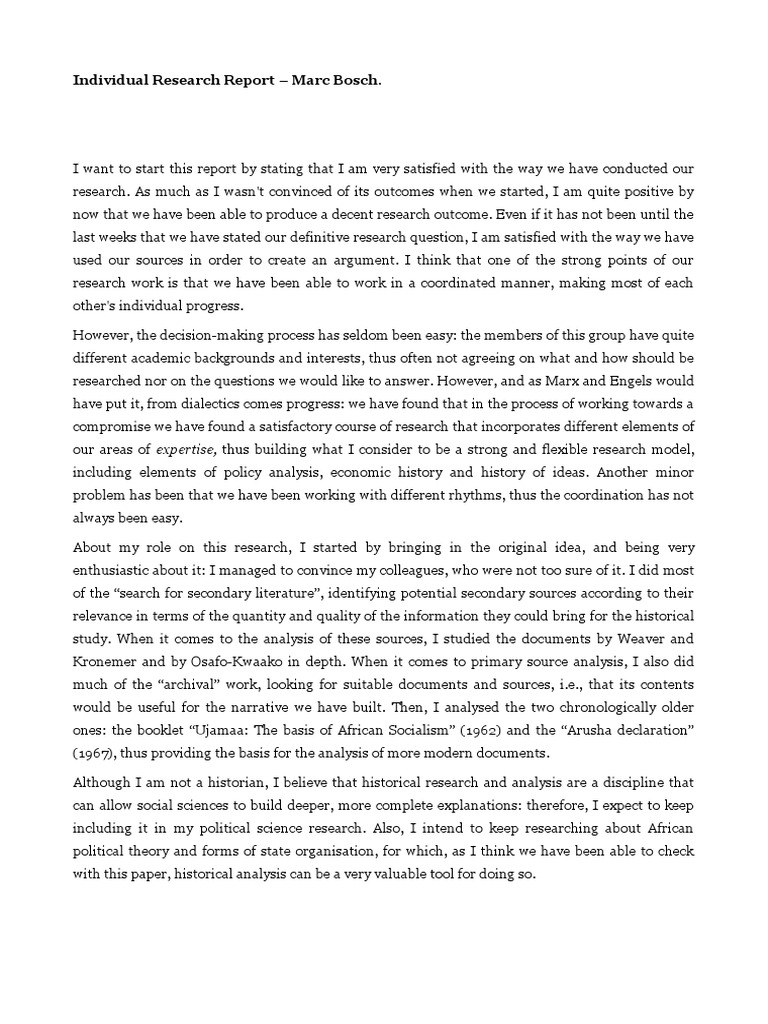 Individual Research Report - Marc Bosch | PDF | Political Science ...