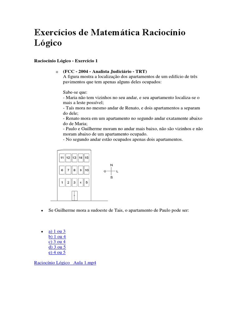 Exercícios de Matemática Raciocínio Lógico | PDF | Dados | Lógica