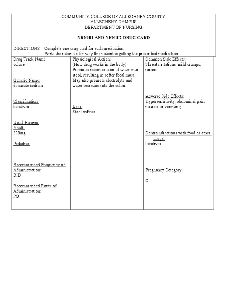 Colace Drug Card Constipation